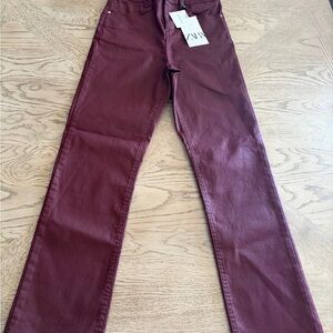 Zara Women's Burgundy Straight Leg Jeans